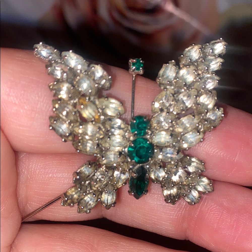 Silver and Green Floral Brooch Jewelry